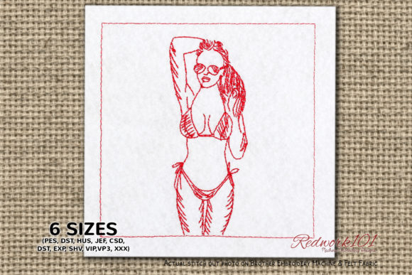 Woman in Bikini Playing with Hair Embroidery Review